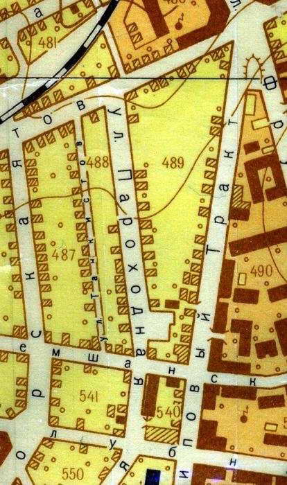 Улица Пароходная на карте города 1960 г.