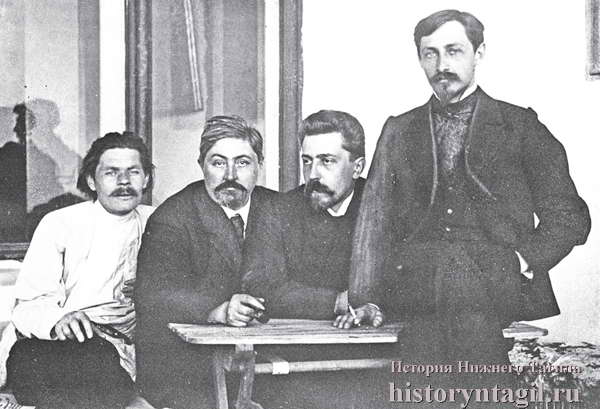 А.М. Горький, Д.Н. Мамин-Сибиряк, Н.Д. Телешов, И.А. Бунин в Ялте, 1900 год.